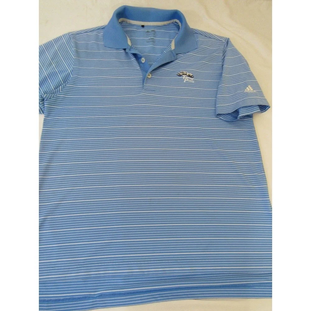 Adidas Polo Mens Size M Striped Blue TORREY‎ PINES Short Sleeve Golf Shirt